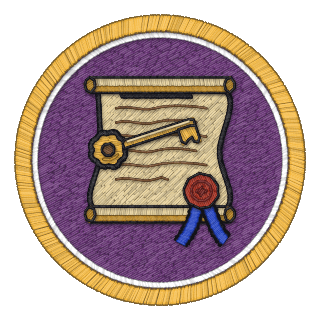 Commercial License badge: a sealed charter and a gold key