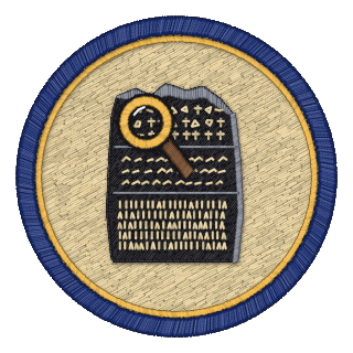 Translate badge: a magnifying glass reading across the Rosetta Stone